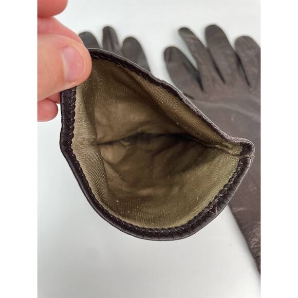 Leather Gloves Womens Size Small Dark Brown Insulated Long Winter Gloves - Picture 6 of 9